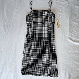 Garage Black & White Houndstooth Midi Dress